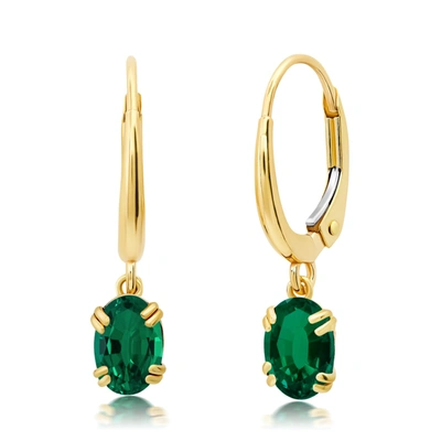 Nicole Miller 10k White Or Yellow Gold Oval  Cut 6x4mm Gemstone Dangle Lever Back Earrings For Women With Push Bac In Green