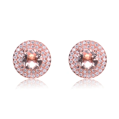 Genevive Sterling Silver Rose Gold Plated Morganite Cubic Zirconia Stud Earrings In Pink