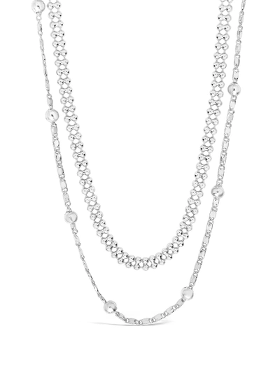 Sterling Forever Women's Layered Beaded Silver Plated Chain Necklace In Silver-tone
