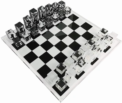 Infinity 17.3" Lucite Acrylic Chess Set Luxury, Professional And Premium Quality In Black