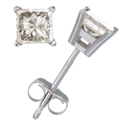 Vir Jewels 2/3 Cttw Princess Cut Diamond Stud Earrings 10k White Gold 4 Prong With Push Backs In Silver