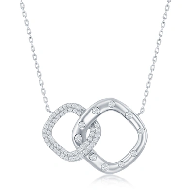 Simona Sterling Silver Micro Pave Cz Interlocking Diamond-shaped Necklace