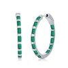 Simona Sterling Silver 25mm Cz Inside Out Hoop Earrings In Green