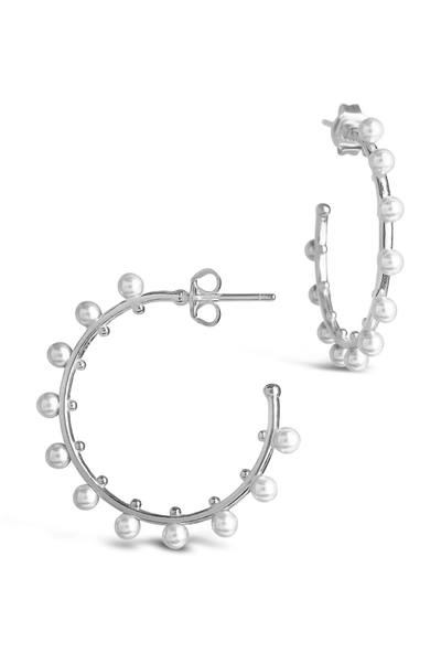 Sterling Forever Silver Pearl Studded Hoops