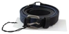 Costume National Black Blue Leather Silver Logo Belt In Black