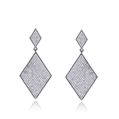 Genevive Sterling Silver Black Plated Cubic Zirconia Pave Drop Earrings In White