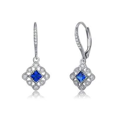 Genevive Sterling Silver Sapphire Cubic Zirconia Filigree Drop Earrings In Blue