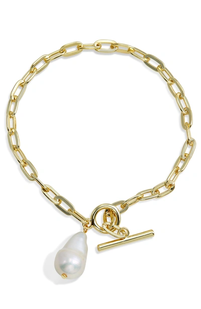 Savvy Cie Jewels Vermeil Sterling Silver Baroque Pearl Toggle Bracelet In Yellow