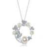 Simona Sterling Silver Fwp & Leafs Design Round Necklace In Silver