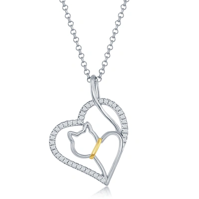 Simona Sterling Silver Cz Heart With Center Cat Cut-out Pendant