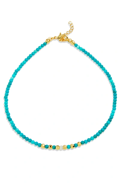 Savvy Cie Jewels 18k Gold Plated Turquoise & Imitation Pearl Beaded Anklet In Blue