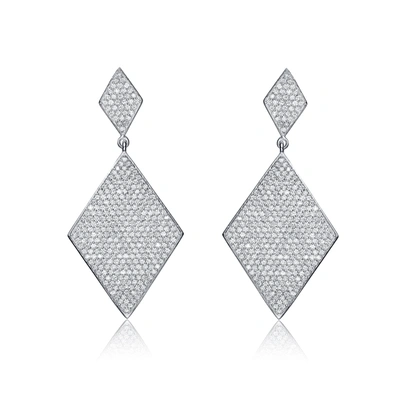 Genevive Sterling Silver Cubic Zirconia Pave Drop Earrings In White