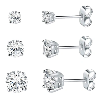 Savvy Cie Jewels Sterling Stud Set In Clear- Silver