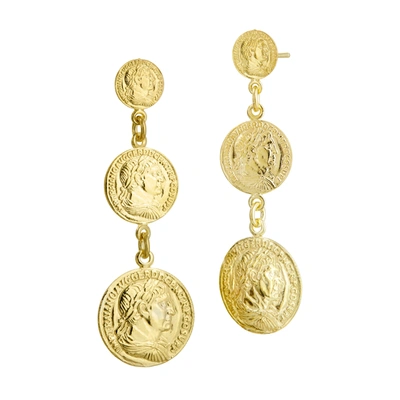 Savvy Cie Jewels Italian 18k Gold Vermeil Triple Coin Linear Drop Earrings