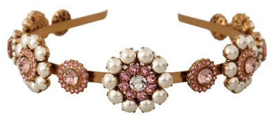 Dolce & Gabbana Gold Crystal Floral Pearl Tiara Headband Diadem