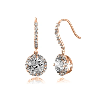 Genevive Sterling Silver Rose Gold Plated Cubic Zirconia Round Euro Drop Earrings In Pink