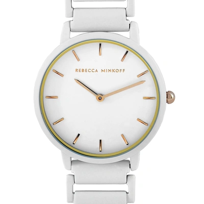 Rebecca Minkoff Major White Matte Paint Stainless Steel Bracelet Watch 2200395 In Gold Tone / Rose / Rose Gold Tone / White