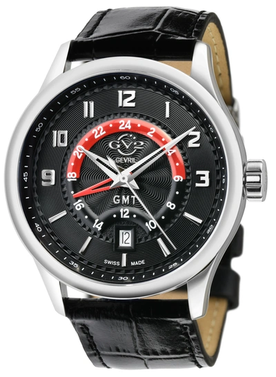 Gv2 Men's Giromondo Black Dial Black Calfskin Leather Watch
