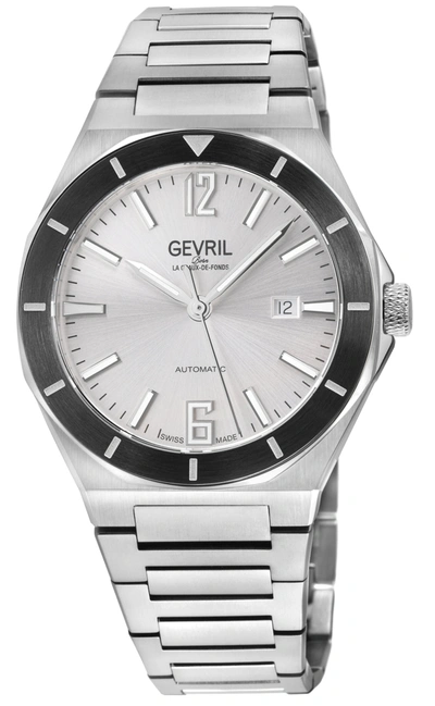 Gevril Men's High Line Automatic Watch Stainless Steel Case, Top Ring In Black Sapphire Crystal, Stainless