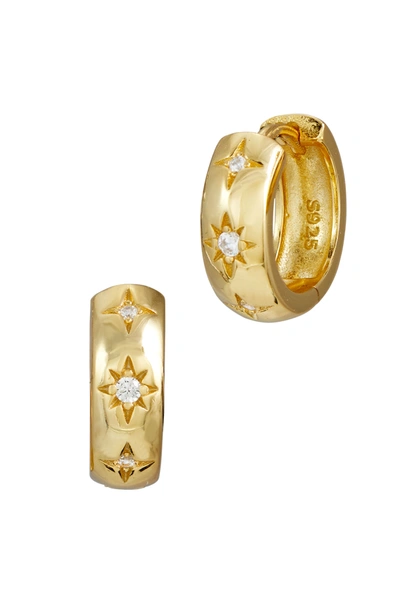 Savvy Cie Jewels 18k Gold Plated Sterling Silver Cz Star Hoop Earrings In Yellow