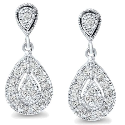 Pompeii3 1/2ct Pear Shape Dangle Diamond Earrings 10k White Gold In Silver