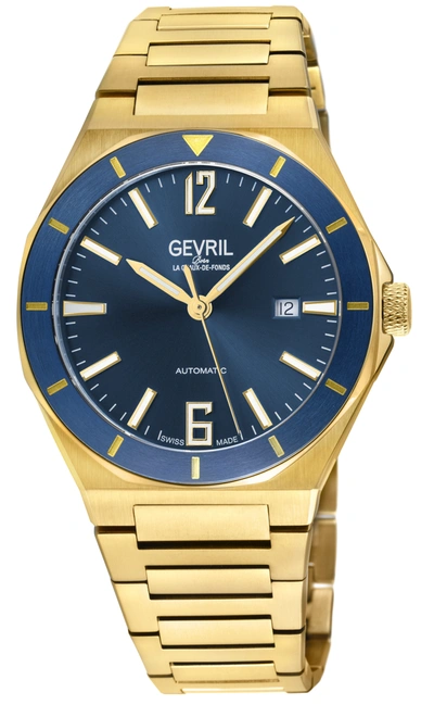 Gevril Goldtone High Line Automatic Bracelet Watch, 43mm In Blue / Gold Tone / Yellow