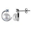 Splendid Pearls Sterling Silver 7-8mm Cultured Freshwater Pearl & Cz Stud Earrings In White