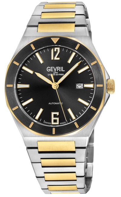 Gevril Men's High Line Automatic Watch Stainless Steel Case, Top Ring In Black Sapphire Crystal, Two Toned