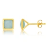 NICOLE MILLER STERLING SILVER AND 14K YELLOW GOLD PLATED PRINCESS CUT 6MM GEMSTONE SQUARE STUD EARRINGS WITH PUSH 