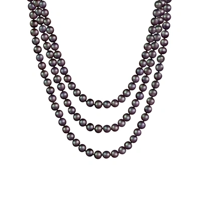 Splendid Pearls Endless Pink 80" Freshwater Pearl Necklace In Black