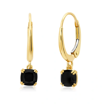 Nicole Miller 10k White Or Yellow Gold Cushion Cut 5mm Gemstone Dangle Lever Back Earrings With Push Backs In Black