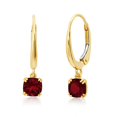 Nicole Miller 10k White Or Yellow Gold Cushion Cut 5mm Gemstone Dangle Lever Back Earrings With Push Backs In Red