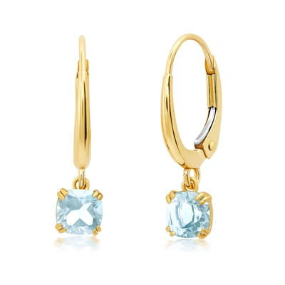 Nicole Miller 10k White Or Yellow Gold Cushion Cut 5mm Gemstone Dangle Lever Back Earrings With Push Backs