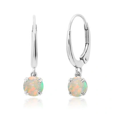 Nicole Miller 10k White Or Yellow Gold Round Cut 5mm Gemstone Dangle Lever Back Earrings With Push Backs In Silver