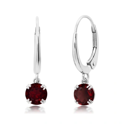 Nicole Miller 10k White Or Yellow Gold Round Cut 5mm Gemstone Dangle Lever Back Earrings With Push Backs In Red