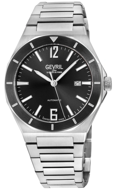 Gevril Men's High Line Automatic Watch Stainless Steel Case, Top Ring In Black Sapphire Crystal, Stainless