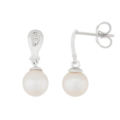 Splendid Pearls 14k White Gold Diamond Pearl Earrings