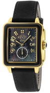 Gv2 Bari Black Enamel Black Mop Dial Diamond Watch, Genuine Black Leather Strap In Multi