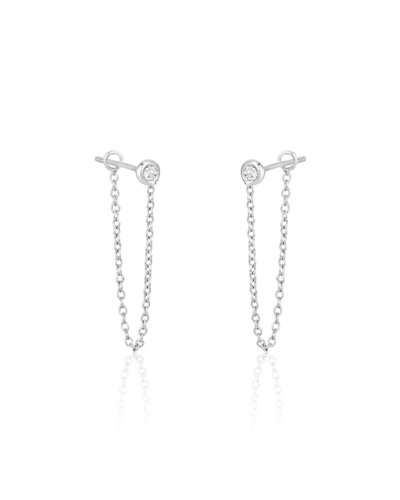 Ariana Rabbani Bezel-set Diamond Chain Earrings (1" Drop) In Silver