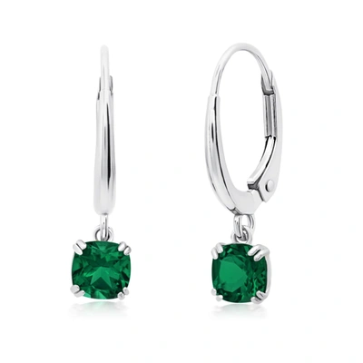 Nicole Miller 10k White Or Yellow Gold Cushion Cut 5mm Gemstone Dangle Lever Back Earrings With Push Backs In Green