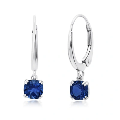 Nicole Miller 10k White Or Yellow Gold Cushion Cut 5mm Gemstone Dangle Lever Back Earrings With Push Backs In Blue