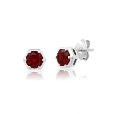 Nicole Miller Sterling Silver Round Cut 5mm Gemstone Hexagon Stud Earrings With Push Backs In White