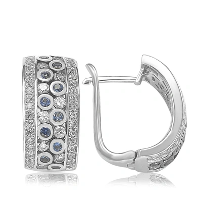 Suzy Levian Sapphire And Diamond In Sterling Silver Earring In Blue