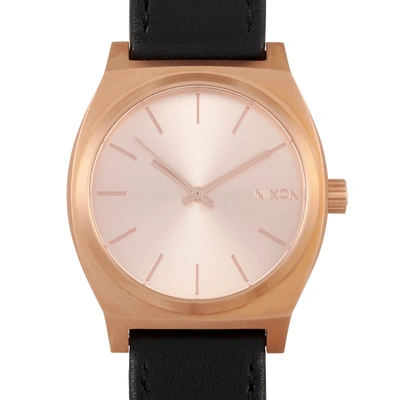 Nixon Time Teller Leather All Rose Gold 37 Mm Stainless Steel Ladies Watch A045 1932 In Black / Gold Tone / Rose / Rose Gold Tone