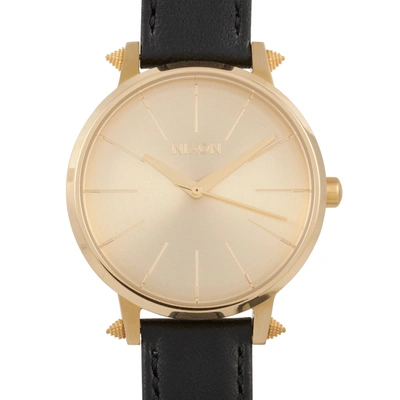 Nixon Kensington Leather 37mm Gold Tone Stainless Steel Artifact Watch A108 3148 In Black / Champagne / Gold Tone