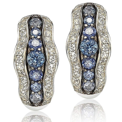 Suzy Levian Sapphire And Diamond In Sterling Silver And 18k Gold Earring In Blue