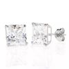 BALLSTUDZ 14K WHITE GOLD SQUARE BASKET SETTING SIMULATED DIAMOND STUD EARRINGS