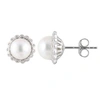 Splendid Pearls Sterling Silver Halo 7-7.5mm Freshwater Pearl Studs In Silver