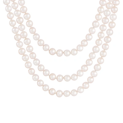 Splendid Pearls Endless Black 100" Freshwater Pearl Necklace In White