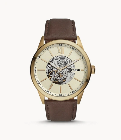 Fossil Men's Flynn Automatic, Gold-tone Stainless Steel Watch In Brown
